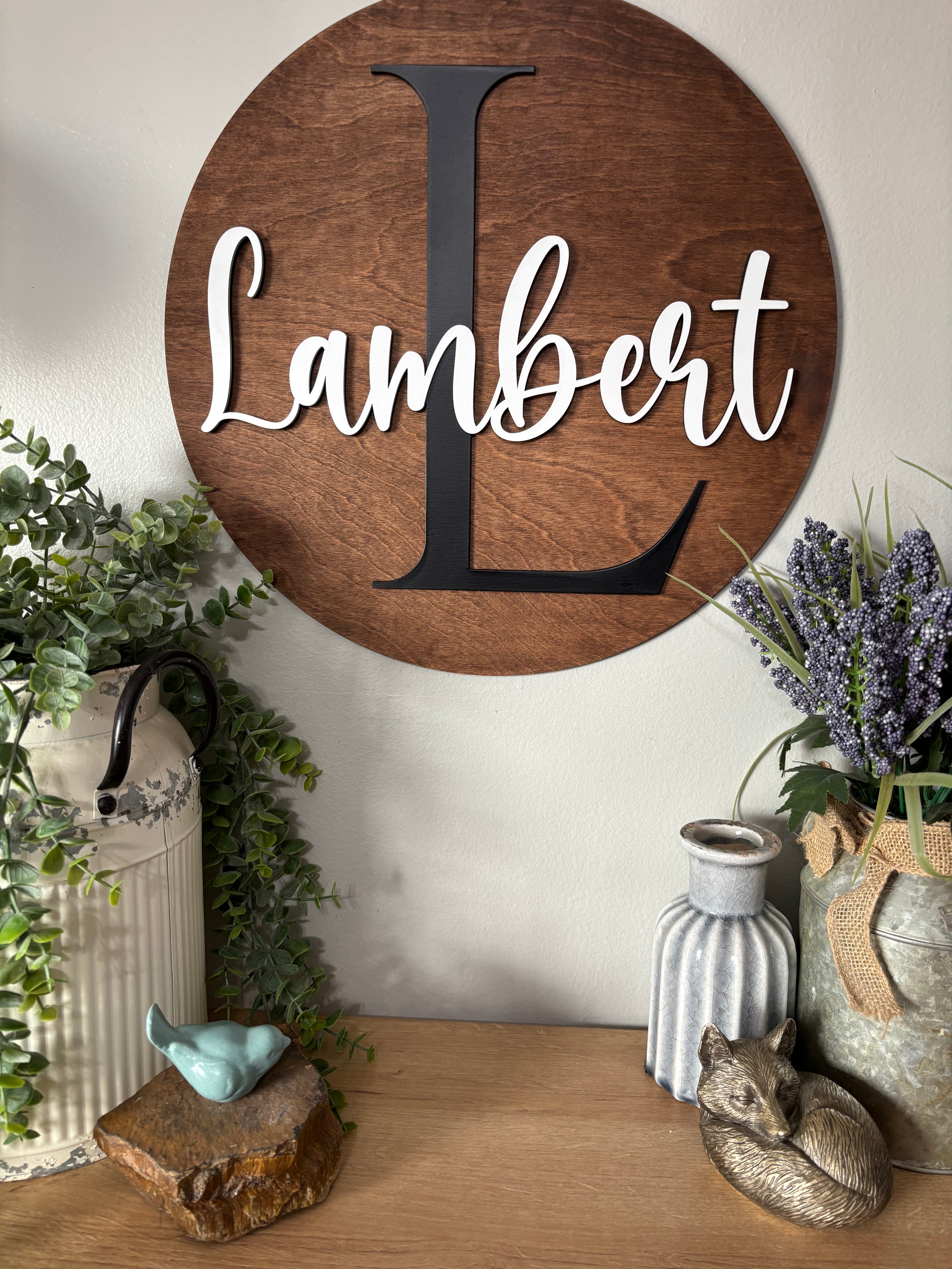 Personalized Family name sign| Round Wood Monogram